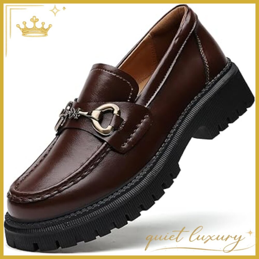 Leather Platform Loafers with Chunky Heel for Office and Casual Wear - Picture 1 of 7